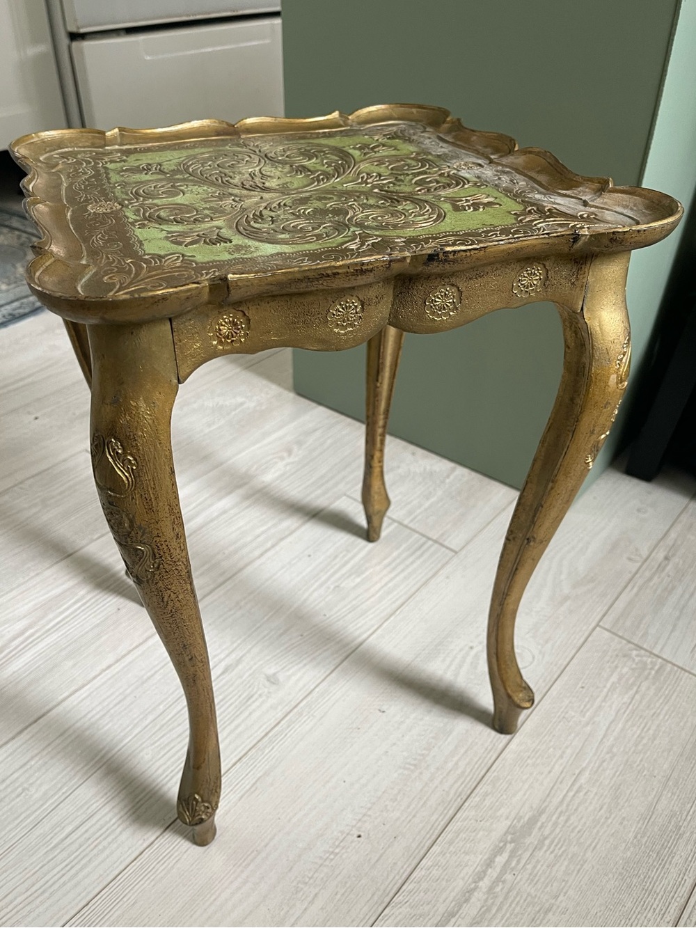 Italian Florentine Vintage Gold Baroque Side Table Plant Stand 12x12x16.5”in